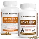 Real Mushrooms Cordyceps for Humans (120ct) and Lions Mane for Pets (120ct) - Bundle for Energy, Vitality & Cognition - Vegan, Non-GMO, Gluten-Free, Grain-Free Mushroom Extract Supplements