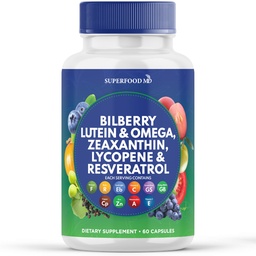 Superfood MD Eye Health Vitamins with Bilberry Lutein & Zeaxanthin Lycopene Resveratrol Grape Seed Extract Astaxanthin- AREDS 2 - Eye Vitamin - 60 Capsules