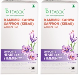 Teabox Fresh Kashmiri Kahwa Saffron (Kesar) Green Tea | 25 Teabags | Green Tea Handblended with Natural Saffron, Almond, Cardamom & Cloves | With Natural Ingredients (Pack of 2)