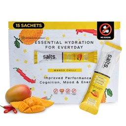 Salts Electrolyte Powder, 15 Sachet with Zero Sugar, Electrolytes Hydration Mix Drink for Summer Heat, Workout Recovery and Travel, Keto and Vegan Friendly, (Mango Chilli)