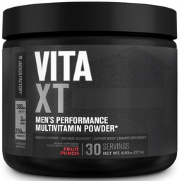 Jacked Factory Vita XT Performance Vitamin Powder - Daily Multivitamin Powder for Men with KSM-66 Ashwagandha, Prebiotic Fiber, Vitamin A, C, D, K, B6, B12, & More - Fruit Punch, 30Sv