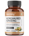 Korean Ginseng with 30% Ginsenosides– 1000mg High Potency Extract Supplement | Energy, Focus & Inflammation Support | Natural Herbal Supplement | 60 Veg Capsules