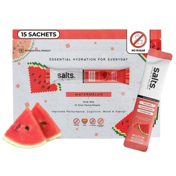 Salts Electrolyte Powder, 15 Sachet with Zero Sugar, Electrolytes Hydration Mix Drink for Summer Heat, Workout Recovery and Travel, Keto and Vegan Friendly, (Watermelon)