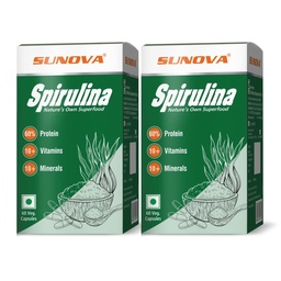 SUNOVA Spirulina Capsules – Nature’s Own Superfood and Plant based Nutritional Supplement , 60% Protein, full of Multivitamins ,Minerals & Antioxidants - Spirulina for Full Body Support & Energy – 60 Capsules (Pack of 2)
