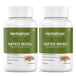 Herbalmax Safed Musli Capsule for Natural Energy & Immunity Booster, Support Body Strength, Stamina, Stress Relief, Performance Enhancer for Men & Women – 120 Capsule