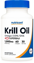 Nutricost Krill Oil 1000mg, 60 Softgels - Omega-3 EPA-DHA Krill Oil Supplement, with Superbakrill