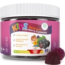 Sugar-Free Kids Elderberry Gummies with Vitamin C & Zinc – Daily Immune Support Supplement for Children, Sambucus Antioxidant, Vegan, 60 Ct