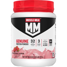 Muscle Milk Genuine Protein Powder, Strawberries ‘N Crème, 1.93 Pounds, 13 Servings, 32g Protein, 3g Sugar, Calcium, Vitamins A, C & D, NSF Certified for Sport, Energizing Snack, Packaging May Vary