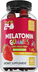 Kids Melatonin Gummy, Effective 1MG Sleep Gummies Supplement for Children 3+, Drug-Free, Natural Fruity Strawberry Flavor, Made in USA