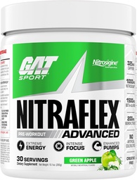 GAT SPORT Nitraflex Advanced Pre-Workout Powder, Increases Blood Flow, Boosts Strength and Energy, Improves Exercise Performance, Creatine-Free (Green Apple, 30 Servings)