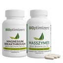 BiOptimizers Magnesium Breakthrough 4.0, (60 Capsules) & MassZymes 4.0, (250 Capsules) - Natural Sleep, Brain, and Digestive Health Support Supplement Bundle