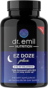 DR. EMIL NUTRITION EZ Doze Melatonin-Free Natural Sleep Aid with L-Theanine, GABA & 5HTP - Extra Strength Sleeping Pills for Adults - Safe and Non-Habit Forming (60 Veggie Capsules)