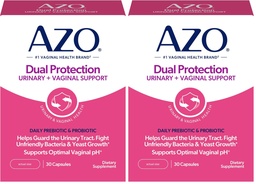 AZO Dual Protection, Urinary + Vaginal Support, Prebiotics and Probiotics for Women*, Starts Working Within 24 Hours, Non-GMO, 30 Count (Pack of 2)