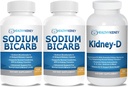 Sodium Bicarbonate 650mg Capsules for Acid Relief, Alkalinity 120 Pills 2-Pack + Kidney-D Kidney Supplement. Vitamin D Optimized for Kidney Support.