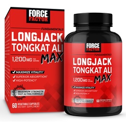 Force Factor Longjack Tongkat Ali Max for Men, Male Stamina and Vitality Supplement Made with Tongkat Ali Extract and Key Natural Ingredients for Superior Absorption, 1200mg, 60 Capsules