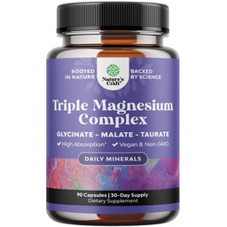 Triple Magnesium Complex Supplement Elemental - High Absorption Magnesium Taurate and Glycinate Plus Malate Blend for Sleep Muscle Bone Mood and More - Non GMO Vegan - 90 Count