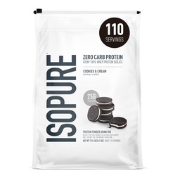 Isopure Zero Carb 100% Pure Whey Isolate Protein Powder, Gluten Free, with Vitamins, Cookies & Cream, 25g Protein Per Serving, 7.5 Lbs, 110 Servings (Packaging May Vary)