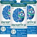 NEURIVA Brain + Eye Supplement for Memory, Focus & Concentration with Clinically Tested Lutein and Zeaxanthin, Vitamins A C & E + Zinc for Eye Health & Filter Blue Light 30 Count Capsules (3 Pack)