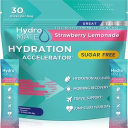 Electrolyte Powder Sugar-Free Hydration Packets Strawberry Lemonade HydroMATE 30 Sticks