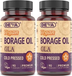 DEVA Vegan Vitamins, Borage Oil 500mg, Source of Omega-6 Fatty Acid GLA (Gamma linolenic Acid), Cold-Pressed & Unrefined, 90 Tablets (Pack of 2)