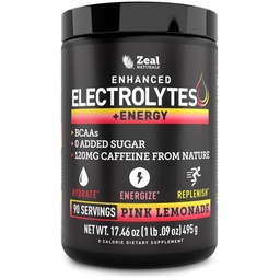 Electrolytes Powder with Caffeine - Enhanced Keto Energy & Hydration Drink Mix - Zero Sugar Electrolyte Powder w BCAAs B-Vitamins Potassium Zinc Magnesium - (90 Servings | Pink Lemonade)