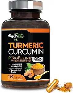 Turmeric Curcumin Supplement with BioPerine 1950mg, 95% Standardized Curcuminoids - Black Pepper for Advanced Absorption, Herbal Joint Support Complex, Nature's Tumeric Extract Non-GMO - 120 Capsules