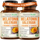 Melatonin 3mg + Valerian Root for Sleep, Daily Calm & Stress Relief Support – Natural Sleep Aid: Organic Turmeric Melatonin Valerian Supplement with L-Theanine, Ginger & Black Pepper – 2 Pack