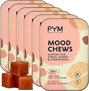 PYM Berry Mood Chews Support for Stress, Worry & Overwhelm, 120 Count | 130mg GABA, 90mg L-Theanine | Vegan, Non-GMO, Gluten-Free, No Added Sugar | All-Natural Mood Balance Supplement Made in USA