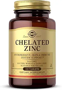 Solgar Chelated Zinc, 100 Tablets - Zinc for Healthy Skin - Supports Cell Growth & DNA Formation - Exerts Antioxidant Activity - Supports A Healthy Immune System - Non GMO, Gluten Free - 100 Servings