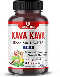 Kava Kava Capsules Supplement - Formula Enriched with Ashwagandha, 5-HTP, Rhodiola, Lemon Balm, Support Mood, Calm & Relaxation | 90 Capsules