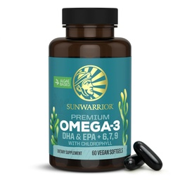 Sunwarrior Vegan Omega 3 DHA & EPA Supplement Algal Oil Preferred Alternative to Fish Oil Supports Brain Eye Joint & Heart Health (60 Count)