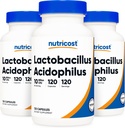 Nutricost Lactobacillus Acidophilus 10 Billion CFU, 120 Veggie Capsules - Probiotic (3 Bottles)