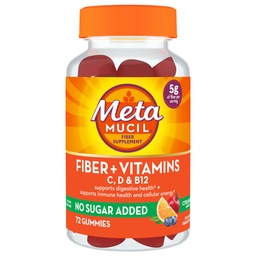 Metamucil Fiber Suplement 72 Gummies, Fiber + Vitamins C,D & B12 no Sugar Added, Support Digestive healt + Support Immune Health, Citrus Berry Flavor.