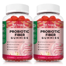 9-in-1 Probiotic Fiber Gummies for Adults & Teens 16G Fiber per Serving, Psyllium Fiber Supplement with 5 Billion CFU Bacillus Coagulans, Inulin, ACV for Digestive, Gut & Immune Wellness - 2 Bottles
