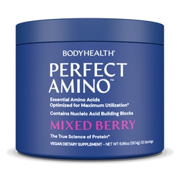 BodyHealth PerfectAmino Powder - BCAA and EAA Powder for Pre and Post Workout - Amino Acid Energy Drink for Men and Women to Support Lean Muscle and Recovery - Mixed Berry - 30 Servings