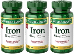 Nature's Bounty Iron 65 mg, 3 Bottles (100 Count)