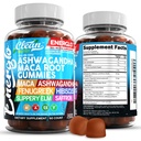 Ashwagandha Maca Root Gummies with Fenugreek Hibiscus Slippery Elm Saffron Extract & Beta Carotene | Peach Flavor Vegan Gummy Vitamins Adaptogen Cortisol Supplement Energlo By Clean Nutra