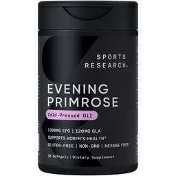 Sports Research Evening Primrose Oil (1300Mg) From Cold-Pressed Evening Primrose Flower | Non-Gmo Verified, Hexane & Gluten Free (30 Liquid Softgels)