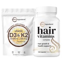 Micro Ingredients Vitamin D3 10,000iu + K2 200mcg Coconut Oil Softgels & Hair Vitamins Complex Capsules Bundle 2 Pack | Essential Sunshine Vitamins | 14-in-1 Advanced Hair Growth Support