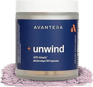 Avantera Unwind - Stress and Sleep Supplement for Adults - Support Healthy Stress Levels & Improve Sleep Efficiency - Magnesium, Melatonin, Ashwagandha, & More - 56 Vegan Capsules