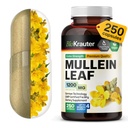 BIO KRAUTER Mullein Capsules 1200 mg 250 Caps - Pure Vegan Mullein Leaf Extract for Lungs - 125 Days of Supply - Lung Cleanse & Respiratory Support Supplements - No Fillers, Non-GMO
