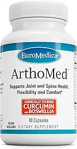 Euromedica ArthoMed - 60 Capsules - Clinically Studied Boswellia & Curcumin, Devil’s Claw - Joint & Spine Health, Cartilage Formation, Flexibility, Comfort - 30 Servings