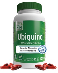 Health Thru Nutrition Ubiquinol 100mg 360 Softgels as Kaneka QH Reduced CoQ-10 | Stabilized - 3rd Party Tested | Enhanced Bioavailability | Cardiovascular & Mitochondria Function Support | Non-GMO