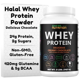 SHIFAA NUTRITION 2 Lbs Halal Whey Protein Powder Creamy Chocolate. 24g Protein, 5g BCAAs & 420mg Glutamine. for Building Lean Muscles & Recovery. Keto-Friendly, Gluten-Free, Non-GMO