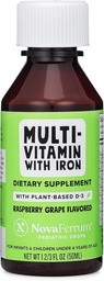 NovaFerrum Delish | Vegan Multivitamin with Iron for Infants, Toddlers & Kids | Immune Support | Organic Plant-Based D-3 | Gluten Free | Vegan Verified | Sugar Free | 1.69 Fl Oz (50 mL)