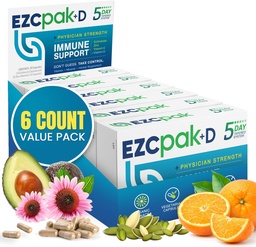 EZC Pak 5-Day Immune System Booster with Echinacea, Vitamin C, Zinc & Vitamin D - Tapered Immune Support Supplement for Adults - Supports Immunity, Easy Travel-Size Supplement Pack - (Pack of 6)