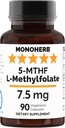 MONOHERB L-Methylfolate 7.5 mg - 90 Vegetarian Capsules - Methyl Folate Supplement