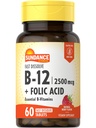 Sundance Fast Dissolve Vitamin B-12 | with Folic Acid | 2500mcg | 60 Count | Natural Berry Flavor | Vegetarian, Non-GMO, and Gluten Free Supplement