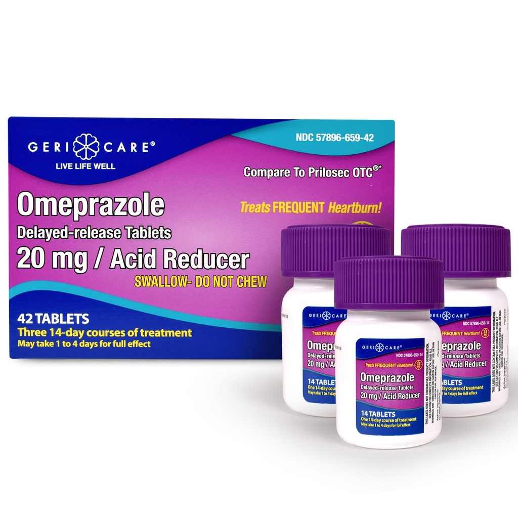 GeriCare Omeprazole Delayed Release Tablets 20mg Stomach Acid Reducer ...