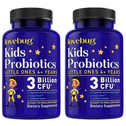 LOVEBUG Probiotics Little Ones Kids Probiotics, 120 Pearls – 3 Billion CFU w/Added prebiotic Fiber – Allergen-Free, Non-GMO